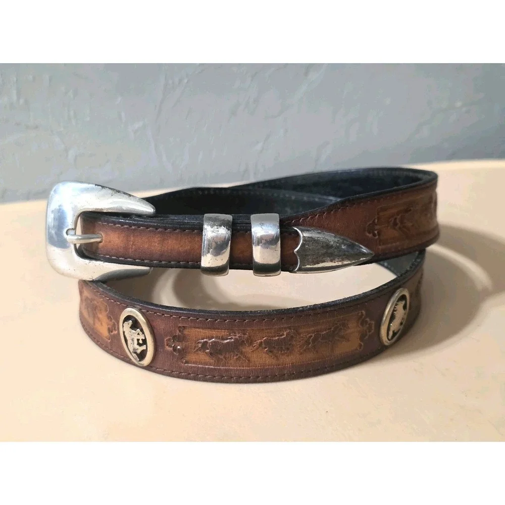 Appaloosa Trading Company Genuine‎ Leather Belt Horses Conchos Size 38